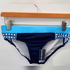 LANDS END Bikini Bottons Size 2 BLUE GEO Print NEW WITH TAGS